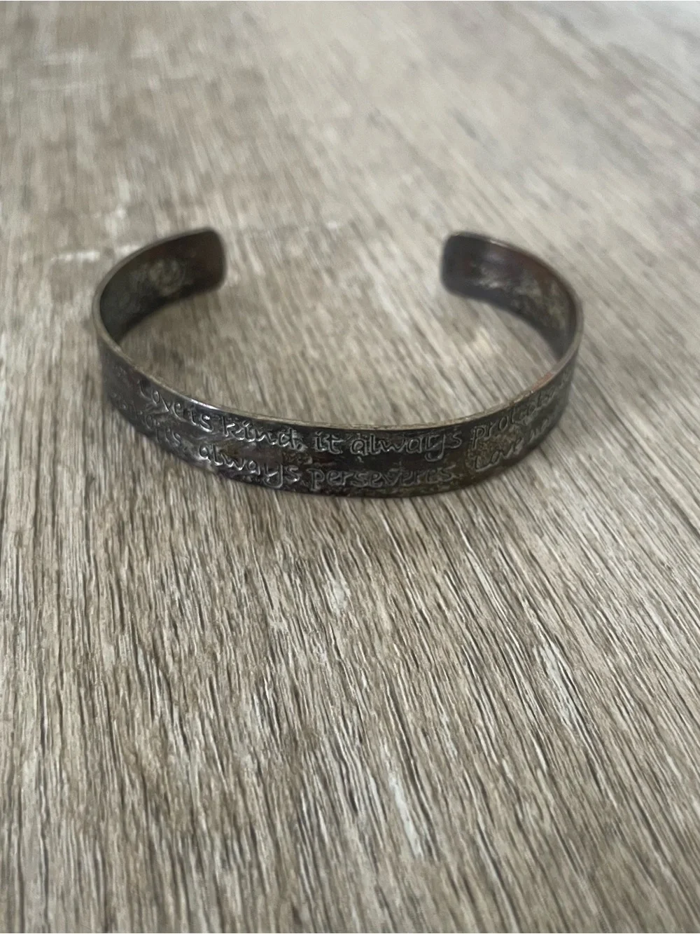 Inspirational “Love Is Patient” Cuff Bracelet – Antique Silver Tone Engraved